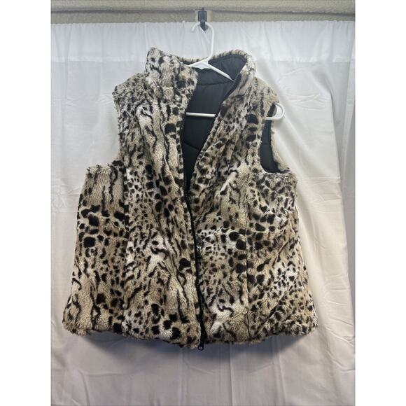 Valerie Stevens Reversible Puffer Vest Women's Size Large Leopard Black - Picture 10 of 11